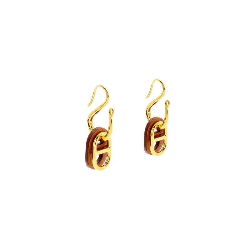 Hermes O’Maillon Earrings Calfskin/ Gold Tone