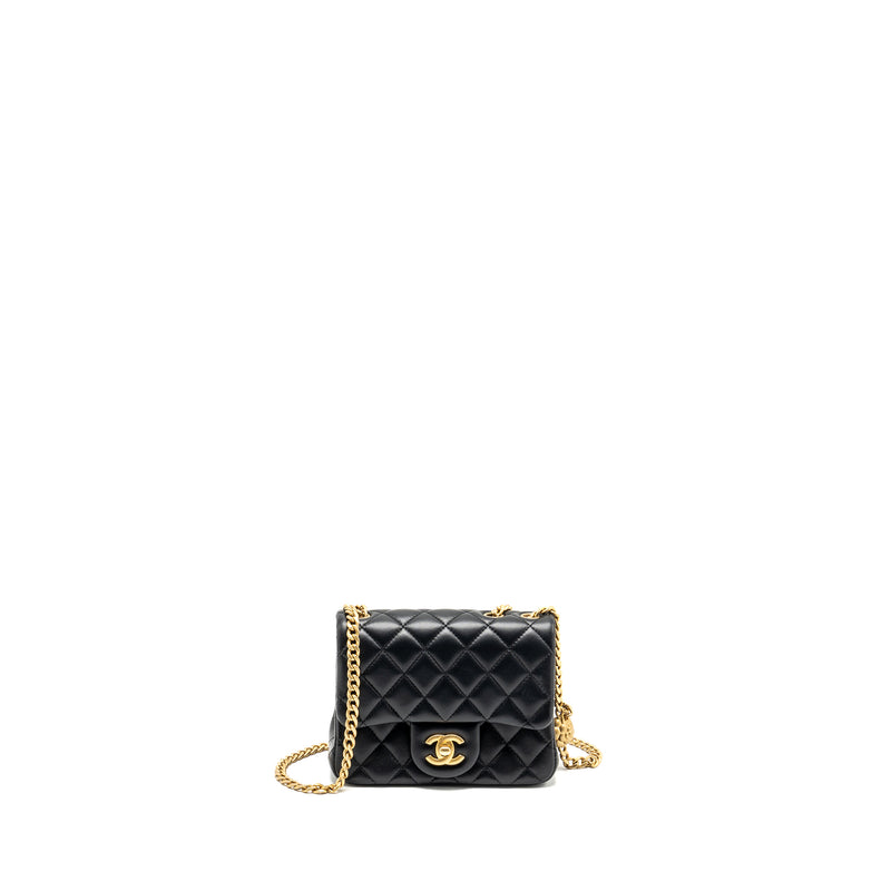 Chanel Camellia Adjustable Chain Mini Square Flap bag Lambskin black GHW (microchip)