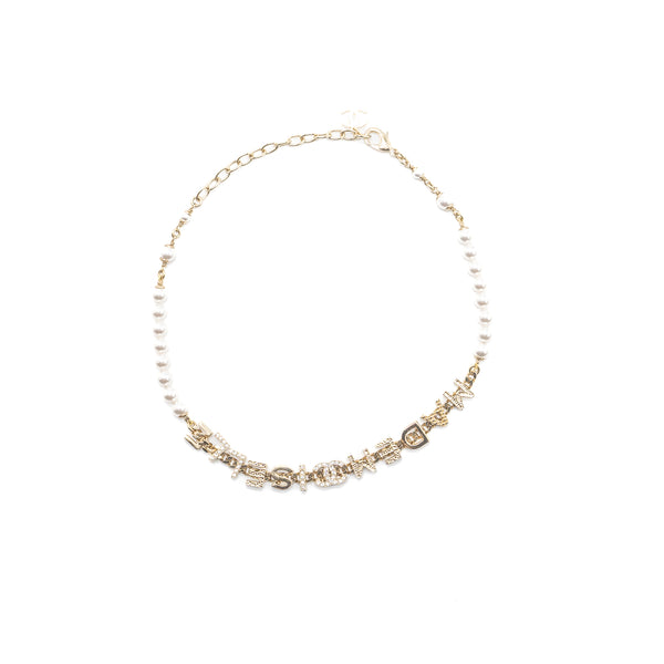 Chanel Letter Pearl Chocker Crystal Light Gold Tone