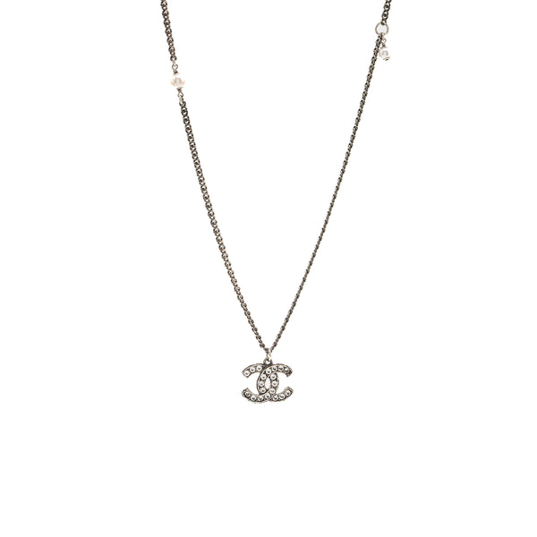 Chanel CC Logo Necklace Crystal/Pearl Ruthenium Hardware