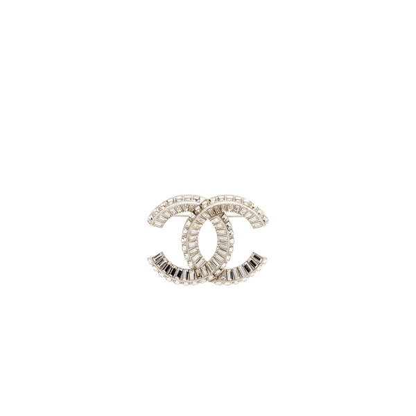 Chanel cc logo brooch with crystal silver tone
