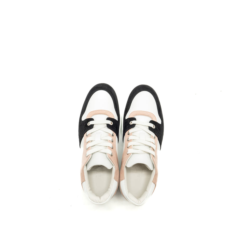 Hermes size 37 freestyle sneakers suede / calfskin black / white/ pink