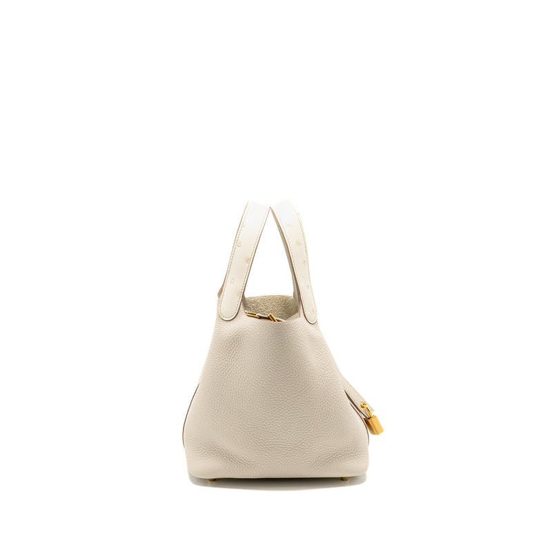 Hermes Picotin 18 Lock Bag Ostrich Touch/Clemence Beton GHW Stamp B
