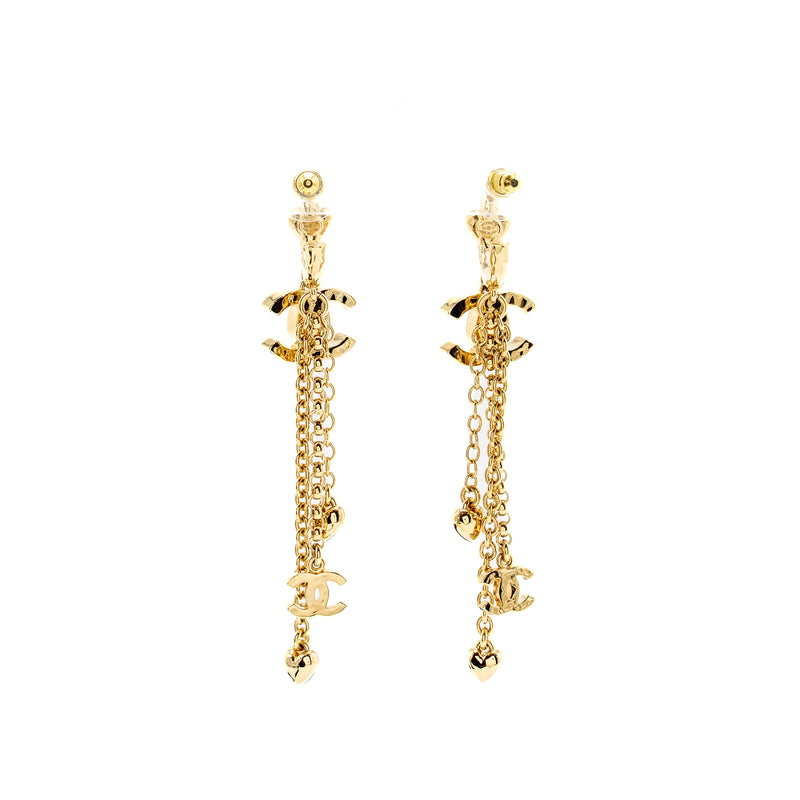 Chanel CC Logo/Heart dropped earrings light gold tone