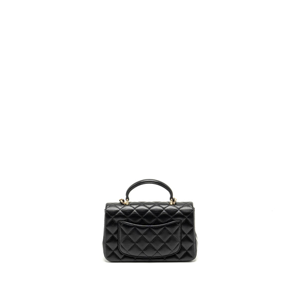 Chanel Top Handle Mini Rectangular Flap Bag Lambskin Black LGHW (Microchip)