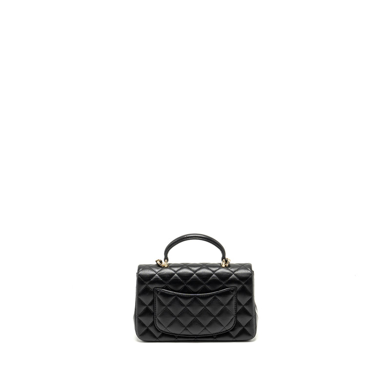 Chanel Top Handle Mini Rectangular Flap Bag Lambskin Black LGHW (Microchip)