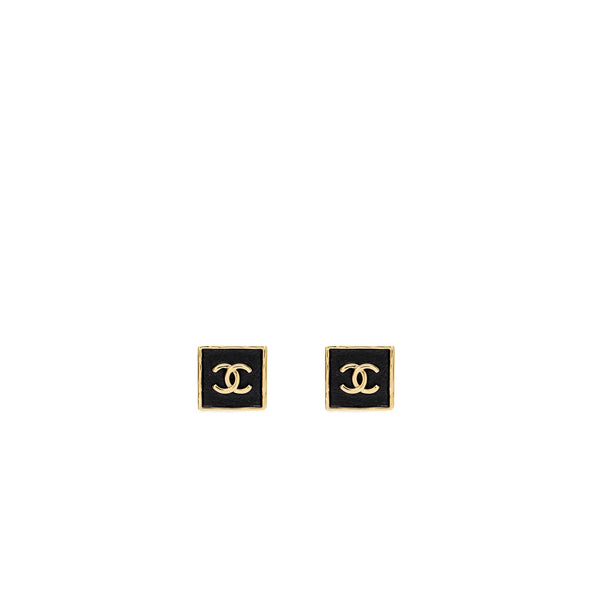 Chanel Square CC Logo Earrings Light Gold Tone