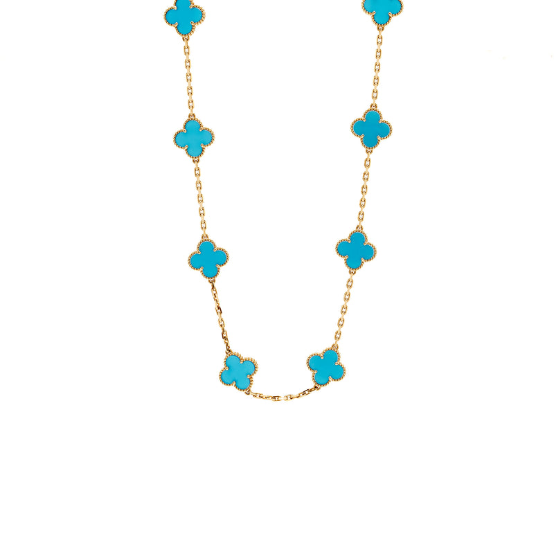 Van Cleef & Arpels Vintage Alhambra Necklace, 10 Motifs Yellow Gold/Blue Agate
