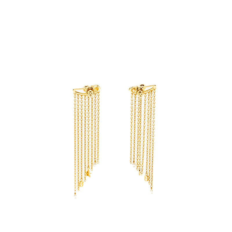 DIOR CD Star Pearls Dropped Earrings Gold Tone