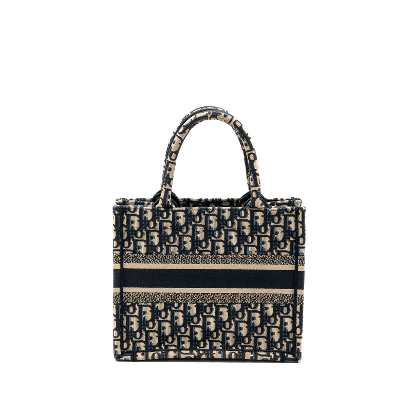 Dior small book tote blue oblique jacquard embroidery