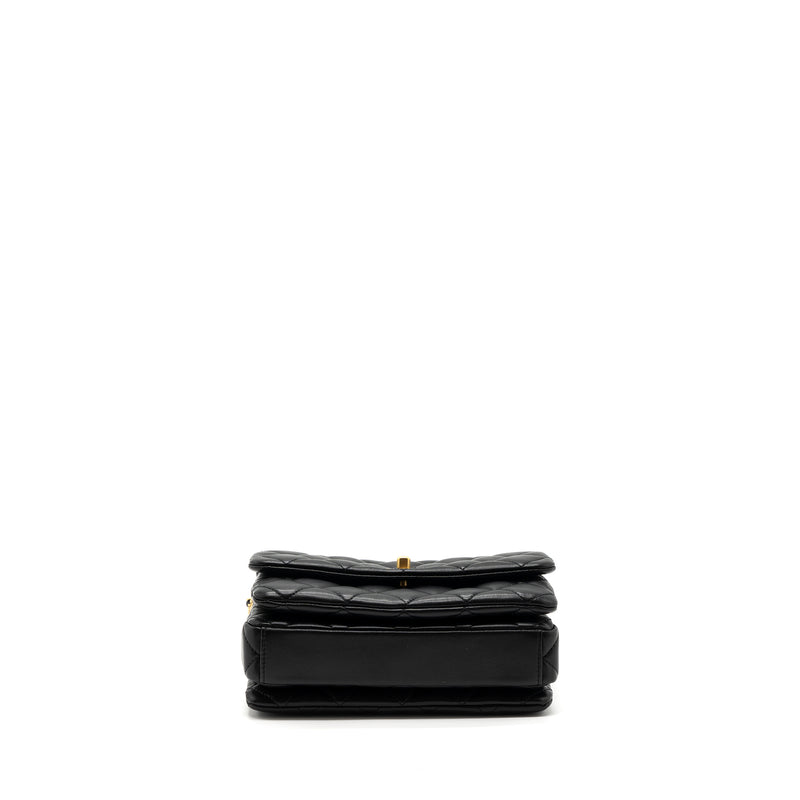 Chanel 22a Button On Chain Flap Shoulder Bag Lambskin Black Brushed GHW(Microchip)