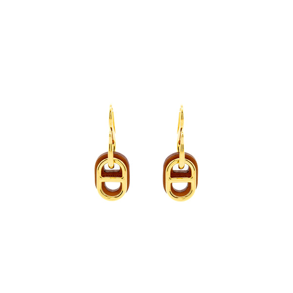 Hermes O’Maillon Earrings Calfskin/ Gold Tone