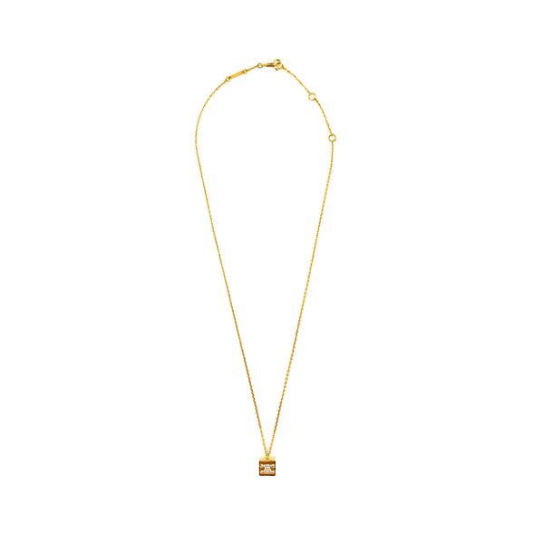 CELINE Triomphe Cube Crystal Necklace Gold Tone