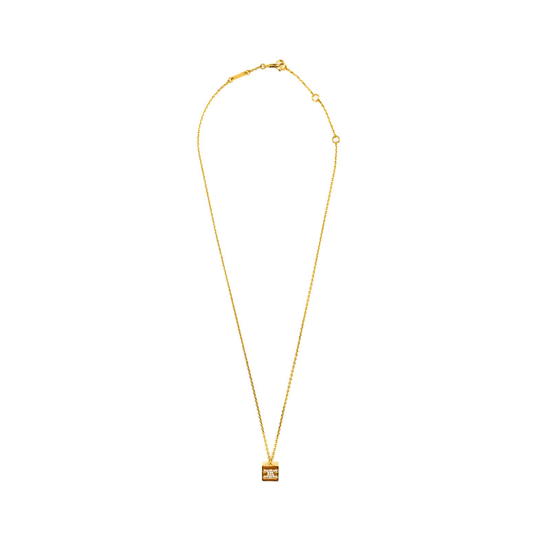 CELINE Triomphe Cube Crystal Necklace Gold Tone