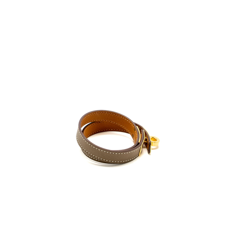 Hermes Size M Kelly Double Tour Bracelet Swift Etoupe GHW Stamp A