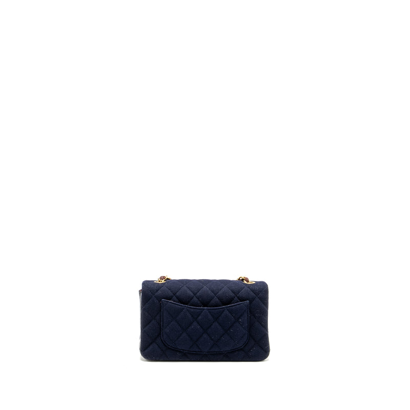 Chanel Mini Rectangular Flap bag fabric / lambskin navy GHW