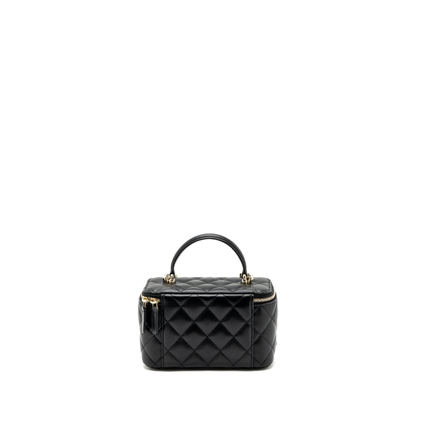 Chanel Top Handle Long Vanity With Chain Lambskin Black LGHW(Microchip)