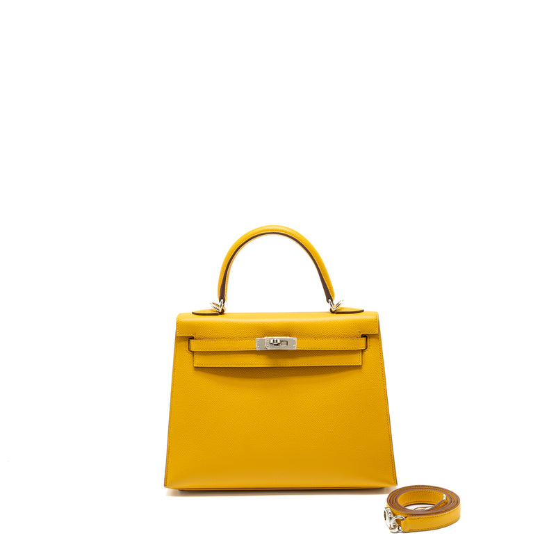 Hermes Kelly 25 Epsom 9D Jaune Amber SHW Stamp Y