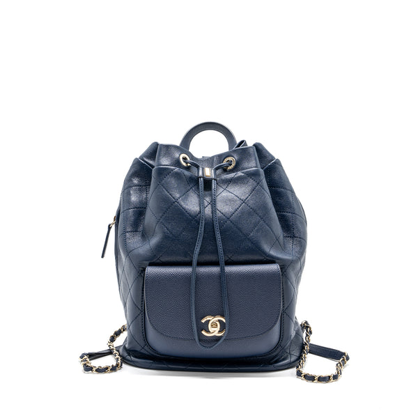 Chanel Drawstring Backpack Lambskin / Grained Calfskin Dark Blue LGHW