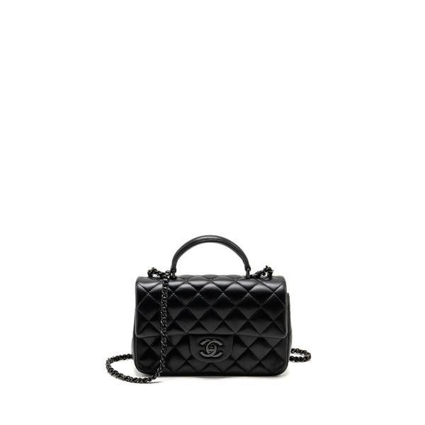 Chanel Top Handle Mini Rectangular Flap Bag Lambskin So Black