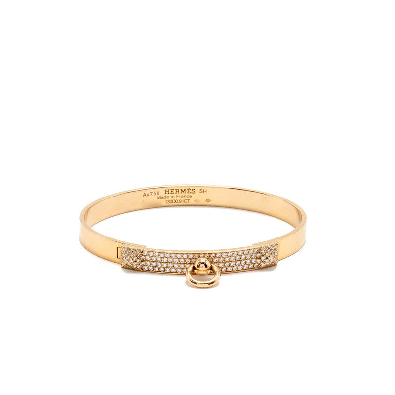 Hermes Size SH Collier de Chien Bracelet, Small Model, Rose Gold/Diamonds