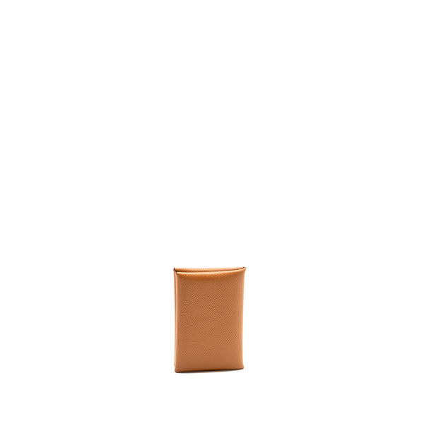 Hermes Calvi Card Holder Epsom Gold SHW Stamp T