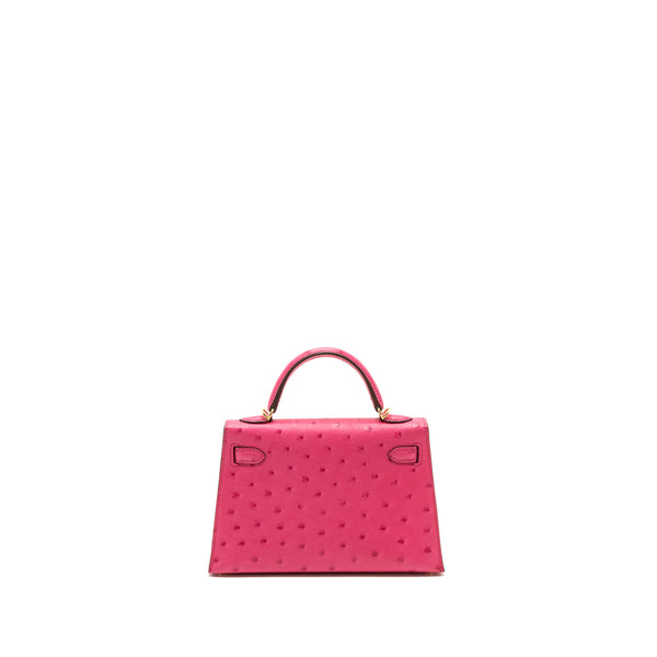 Hermes Mini Kelly II Special Order Ostrich E5 Rose Tyrien/Trench GHW Stamp Z