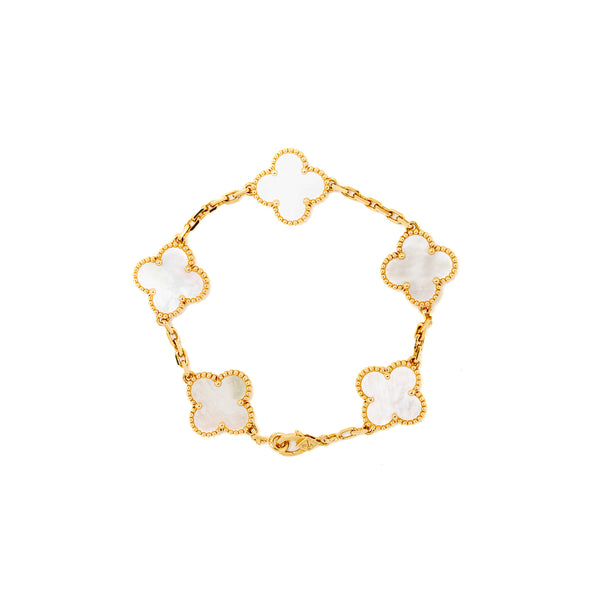 Van Cleef & Arpels Vintage Alhambra Bracelet 5 Motifs Yellow Gold, Mother-of-pearl