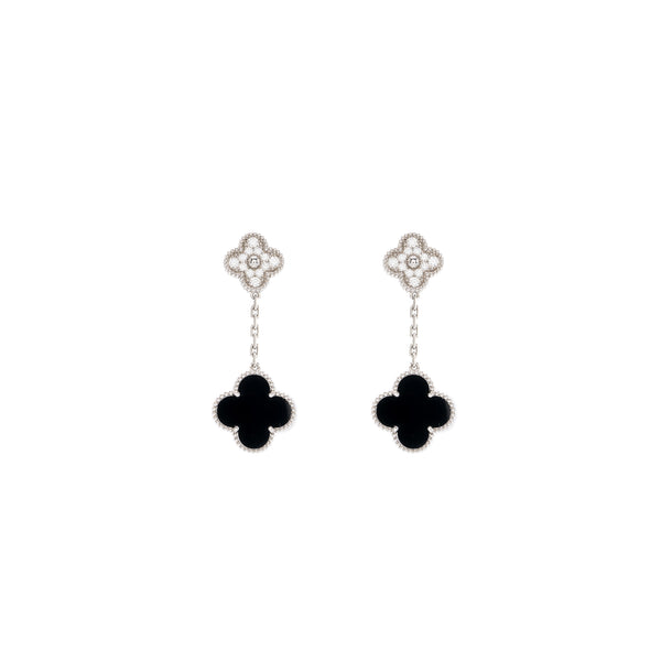 Van Cleef & Arpels Magic Alhambra 2-Motifs Earrings White Gold/ Onyx/ Diamonds