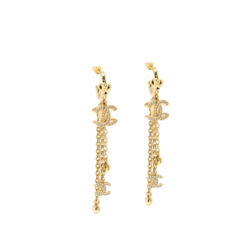 Chanel CC Logo/Heart dropped earrings light gold tone