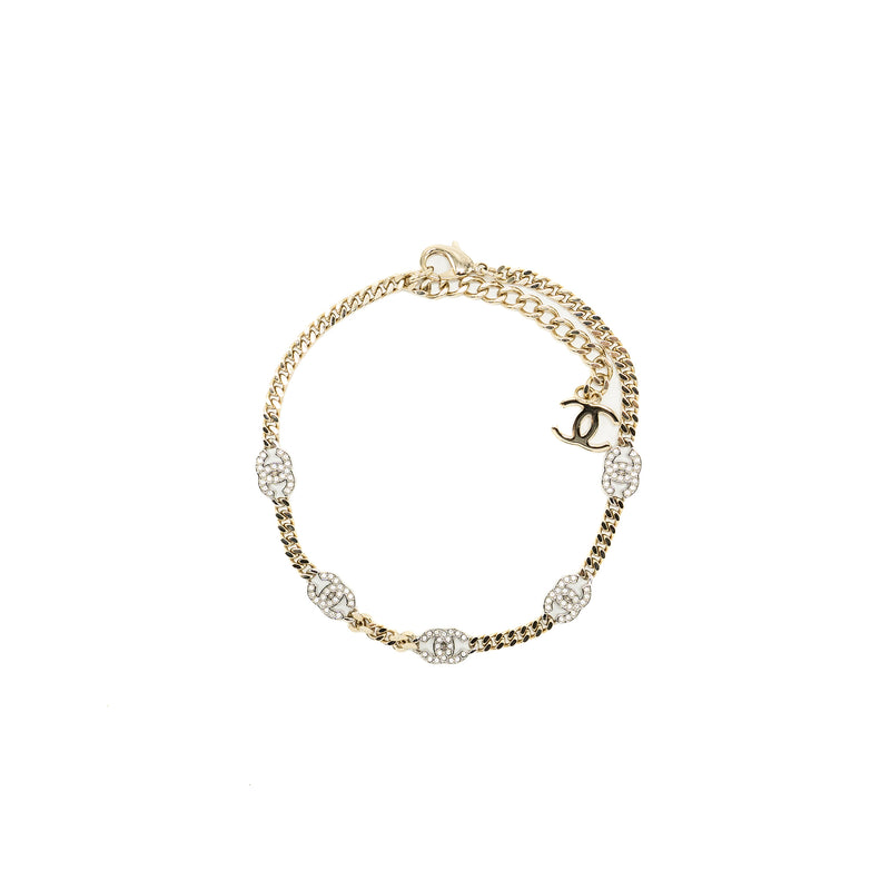 Chanel cc logo chain Chocker/necklace crystal light gold tone