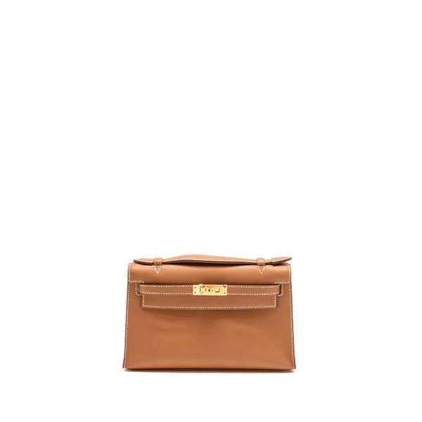 Hermes Kelly Pochette Swift Gold GHW Stamp W