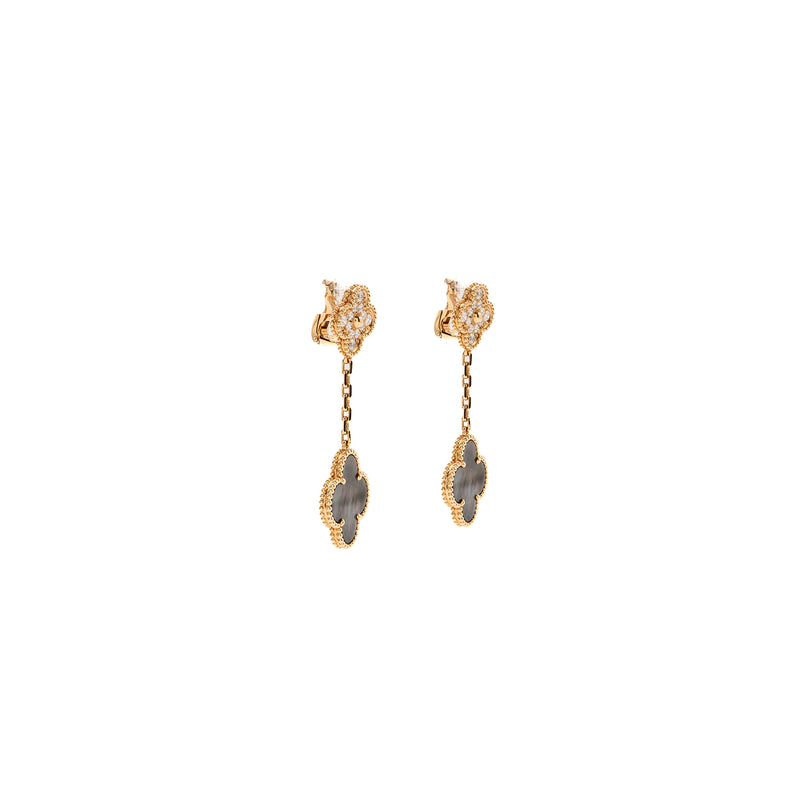 Van Cleef & Arpels Magic Alhambra 2-Motifs Earrings Rose Gold Grey Mother Of Pearl, Diamonds