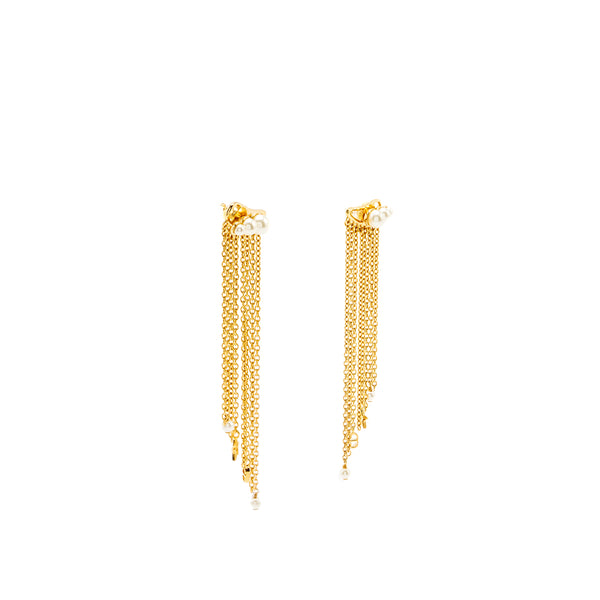 DIOR CD Star Pearls Dropped Earrings Gold Tone