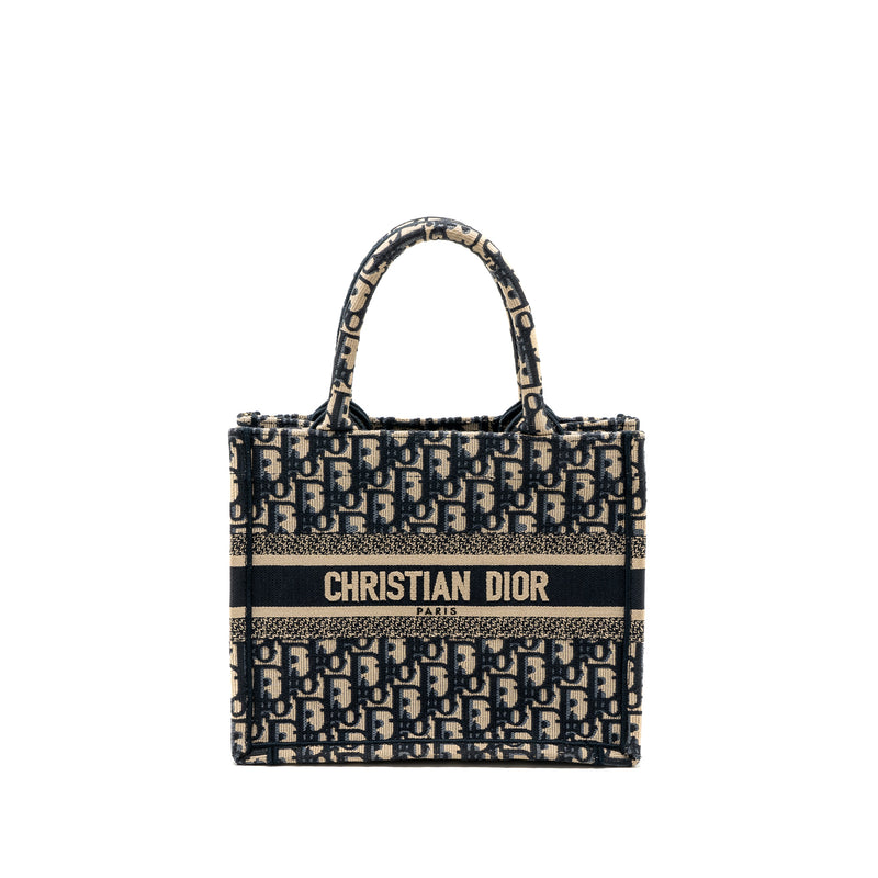 Dior small book tote blue oblique jacquard embroidery