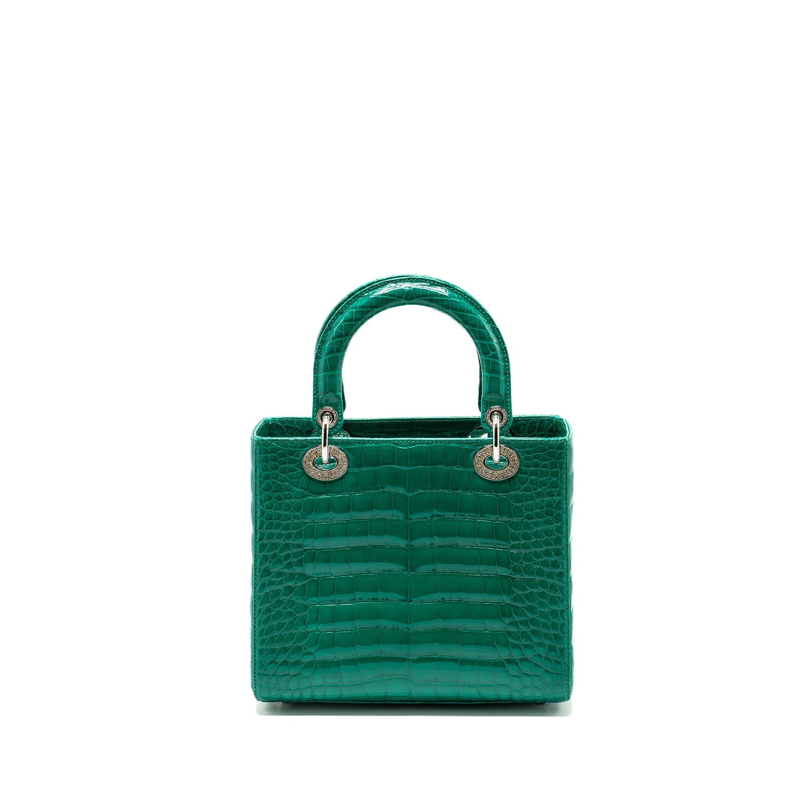 Dior Medium Lady Dior Crocodile Green SHW with Crystal
