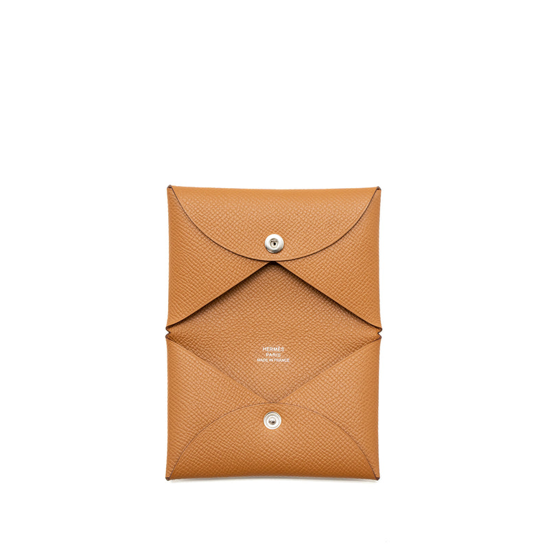 Hermes Calvi Cardholder Epsom Gold SHW Stamp B