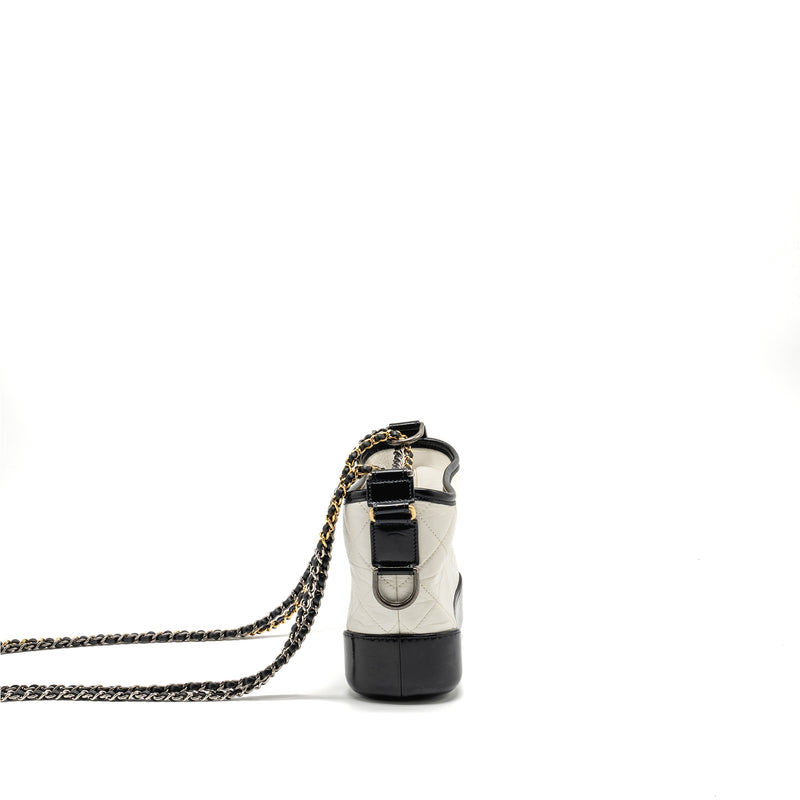 Chanel Small Gabrielle HOBO Bag Aged Calfskin White/Black Multicolour Hardware