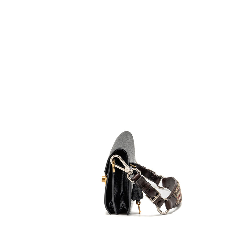 Prada Berlino Sound Bag Tweed/Calfskin Black/Brown/Green Multicolour Hardware