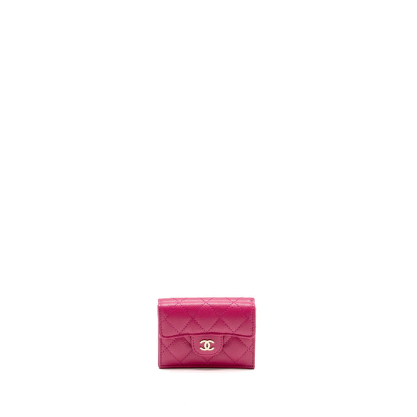 Chanel Matelasse Bi-fold Wallet Caviar Dark Pink LGHW (Microchip)