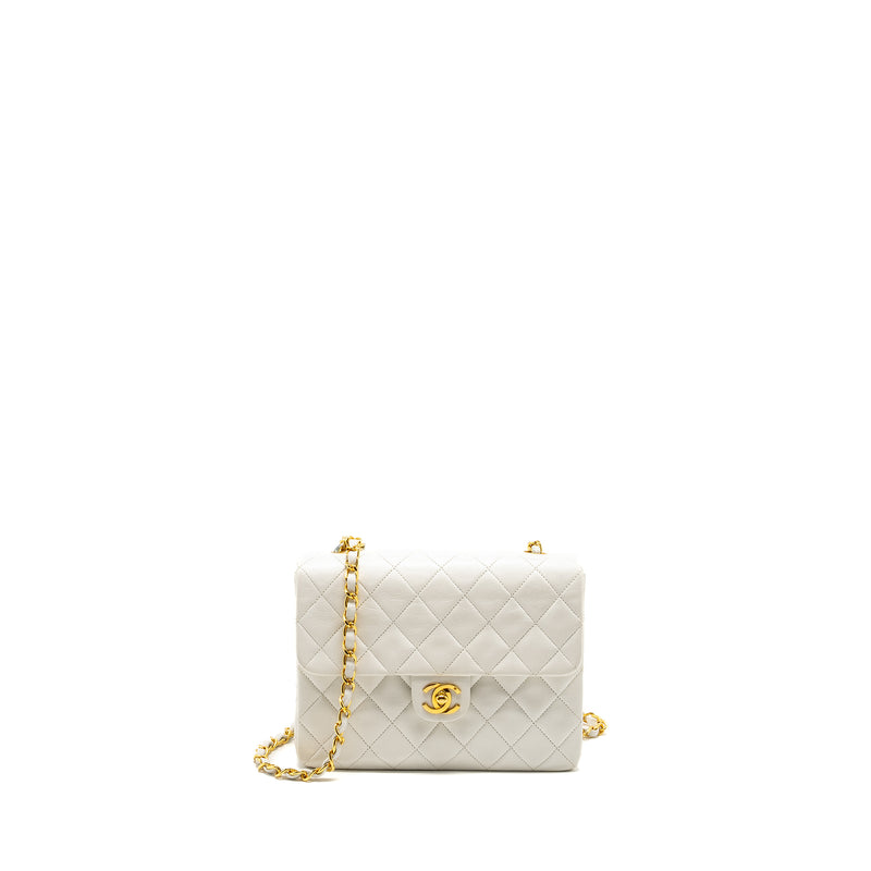 Chanel Vintage quilted square flap bag lambskin white GHW