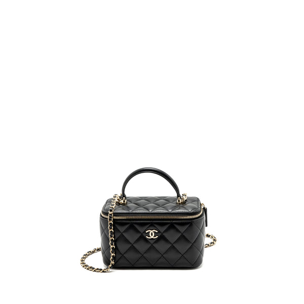 Chanel Top Handle Long Vanity With Chain Lambskin Black LGHW(Microchip)
