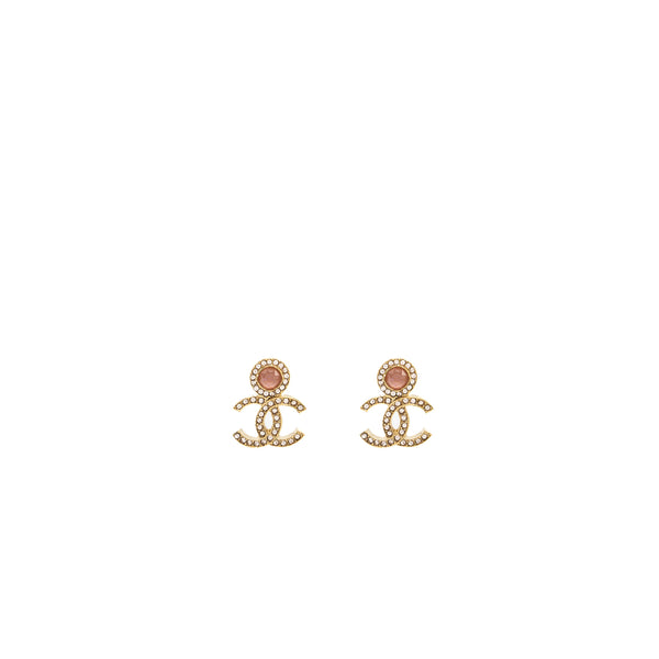 Chanel cc logo earrings with pink/crystal Gold tone