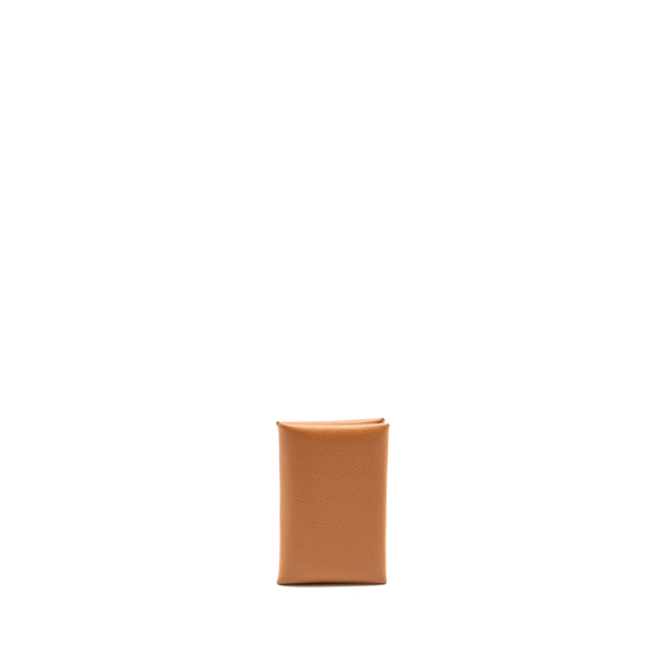 Hermes Calvi Card Holder Epsom Gold SHW Stamp T