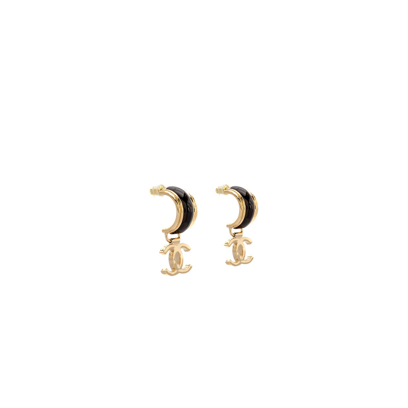 Chanel CC drop earrings brown light gold tone