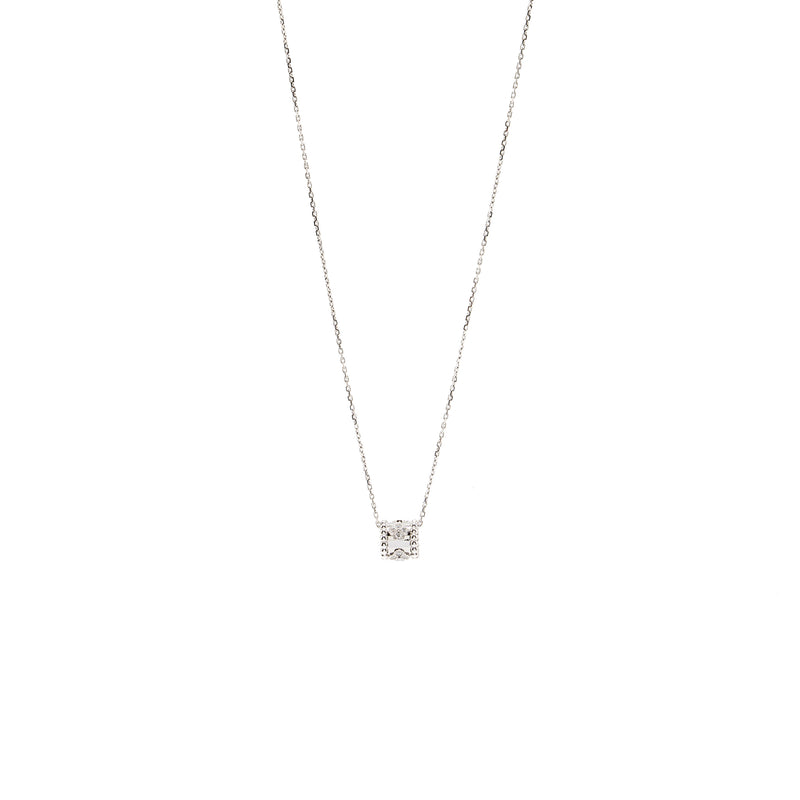 Van Cleef & Arpels Angle Filed Trace Chain With Perlee Clovers Pendant White Gold, Diamonds (Sell In a Set)