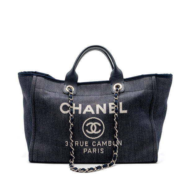 Chanel Deauville Tote Bag Canvas Blue Denim SHW