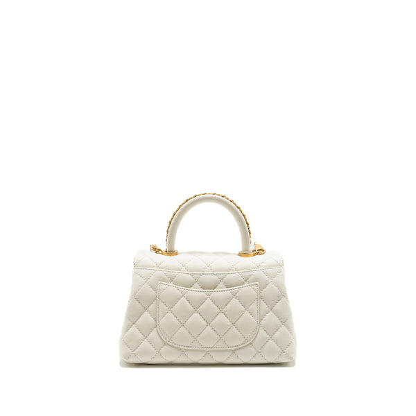 Chanel Detailed Top Handle Small Coco Handle Caviar White GHW (Microchip)