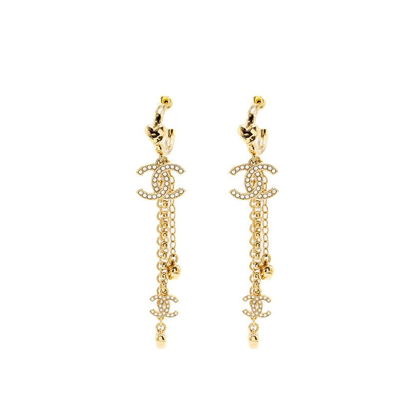 Chanel CC Logo/Heart dropped earrings light gold tone