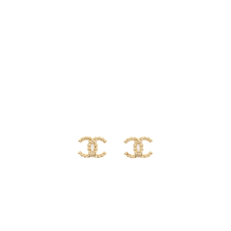 Chanel Beads CC Logo Earrings Light Gold Tone